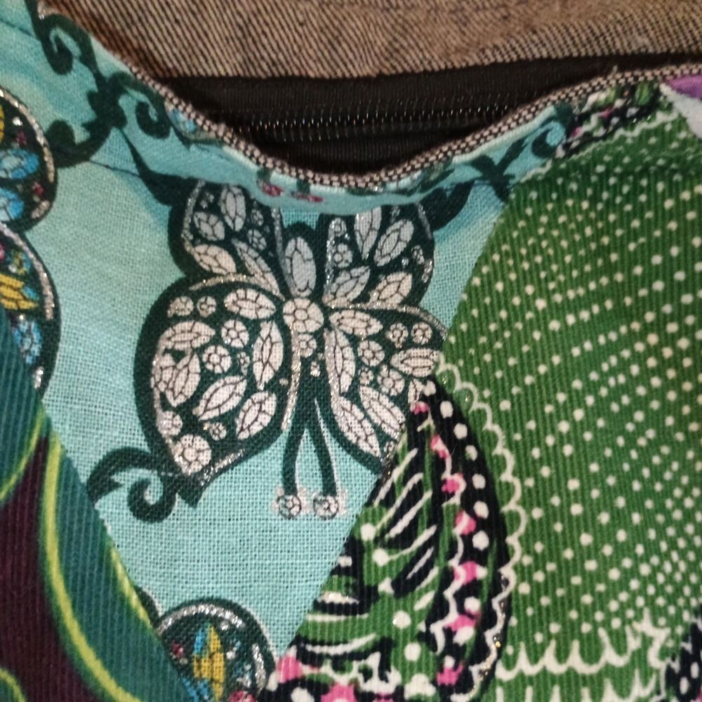 Boho Butterfly Patchwork Tote Bag XL 24x14 Zip Top Multicolor Plum Teal‎ hobo - Picture 4 of 14